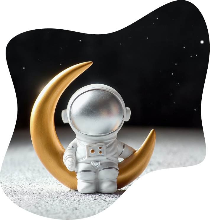 Astronaut sitting on a golden moon